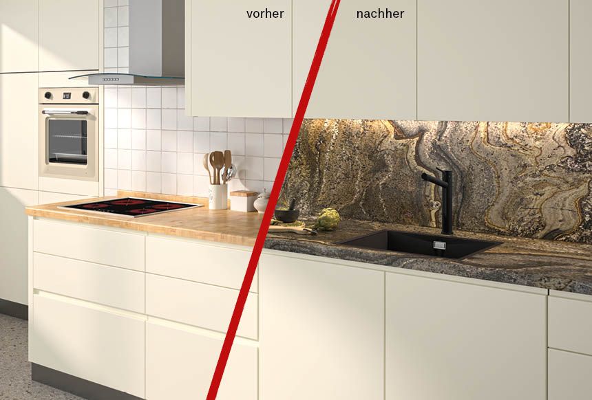 Küche renovieren mit vorher nachher Vergleich